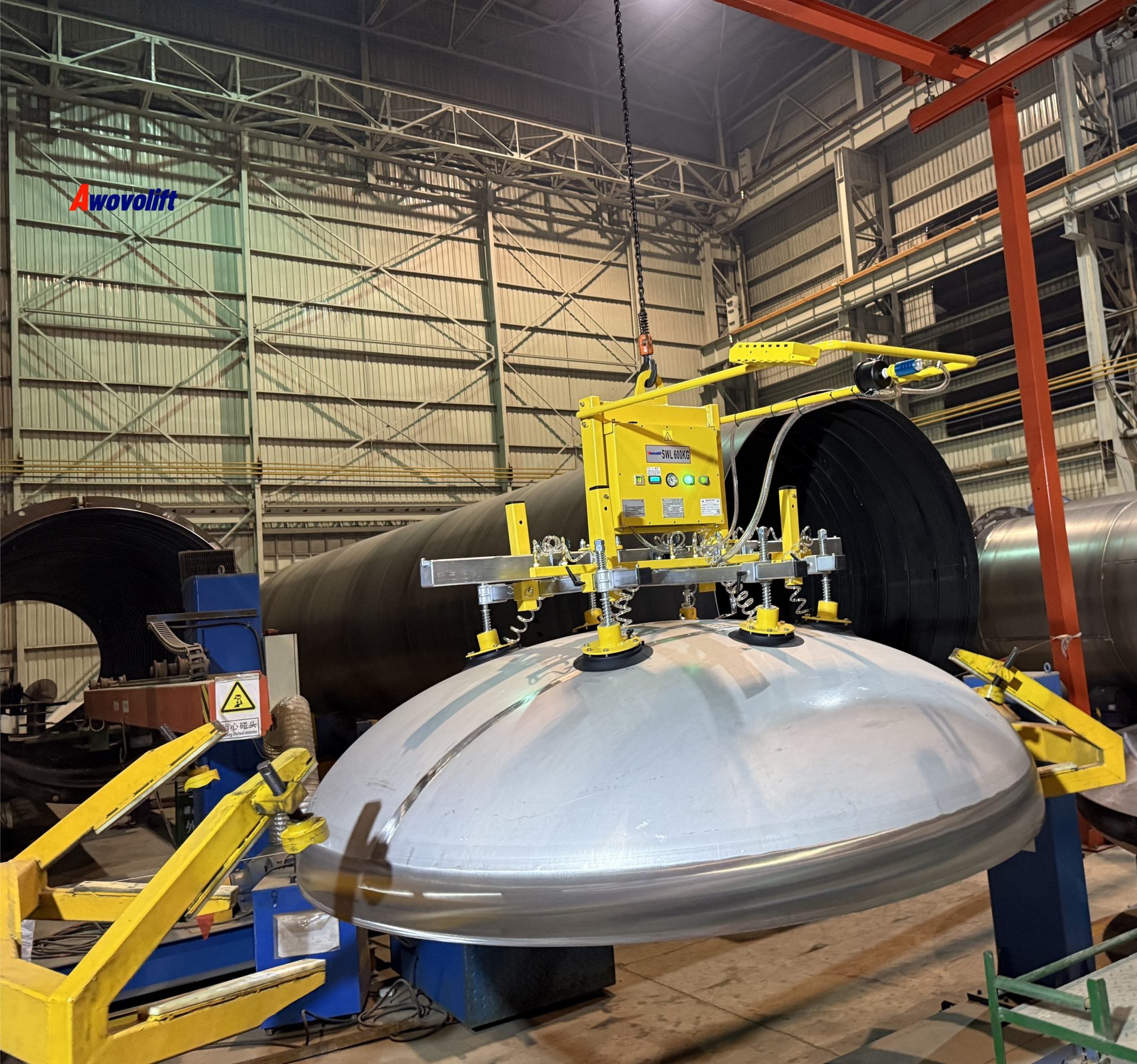Awovolift Large Steel Barrel Bottom Curved Metal Vacuum Suction Lifter Crane Lifting and Moving Arc Bottom Bucket CE 600KG