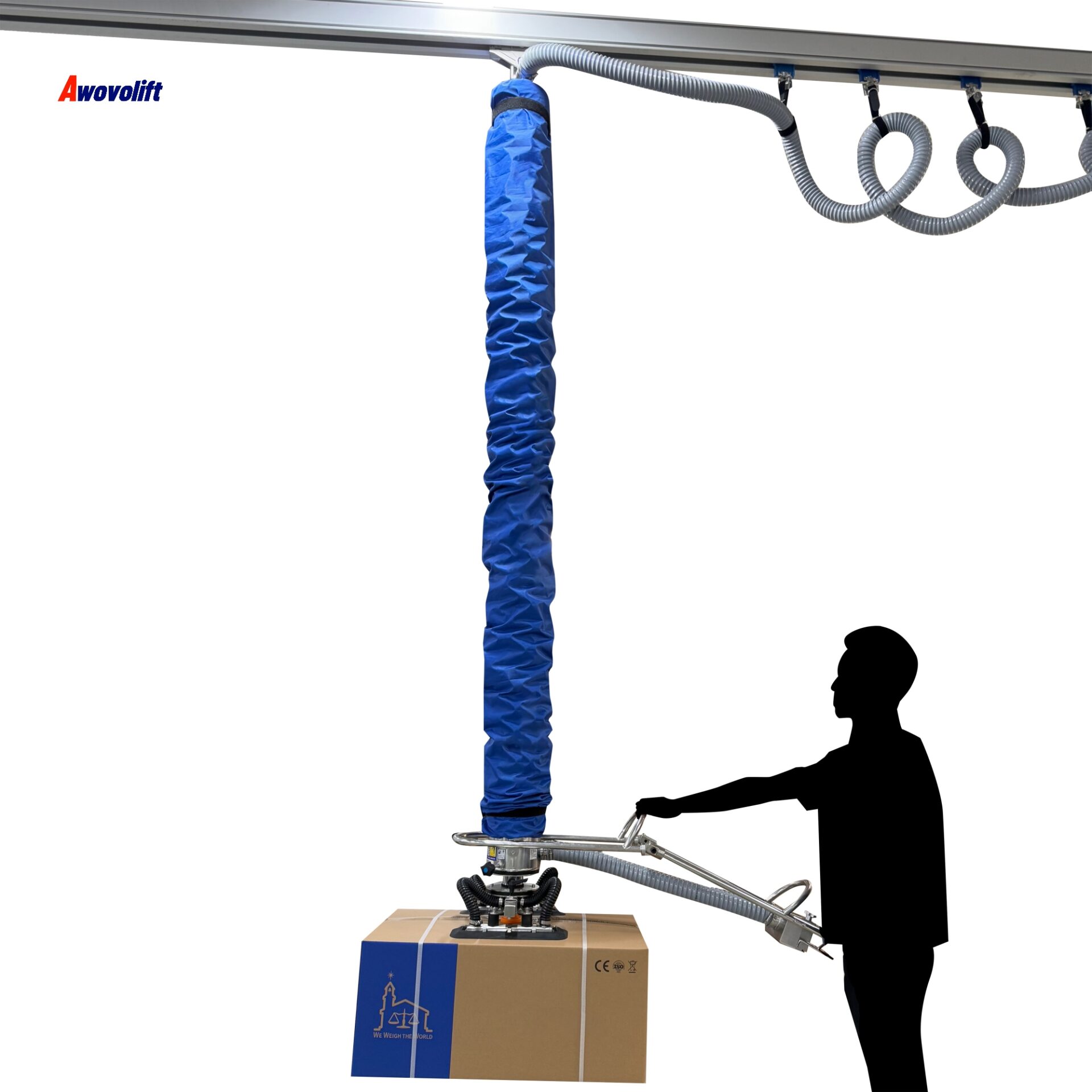 Awovolift Safe Manual Handling Sack Lifting Machine Pneumatic Vacuum Tube Lifter System for Food Packaging Box Bag Bucket