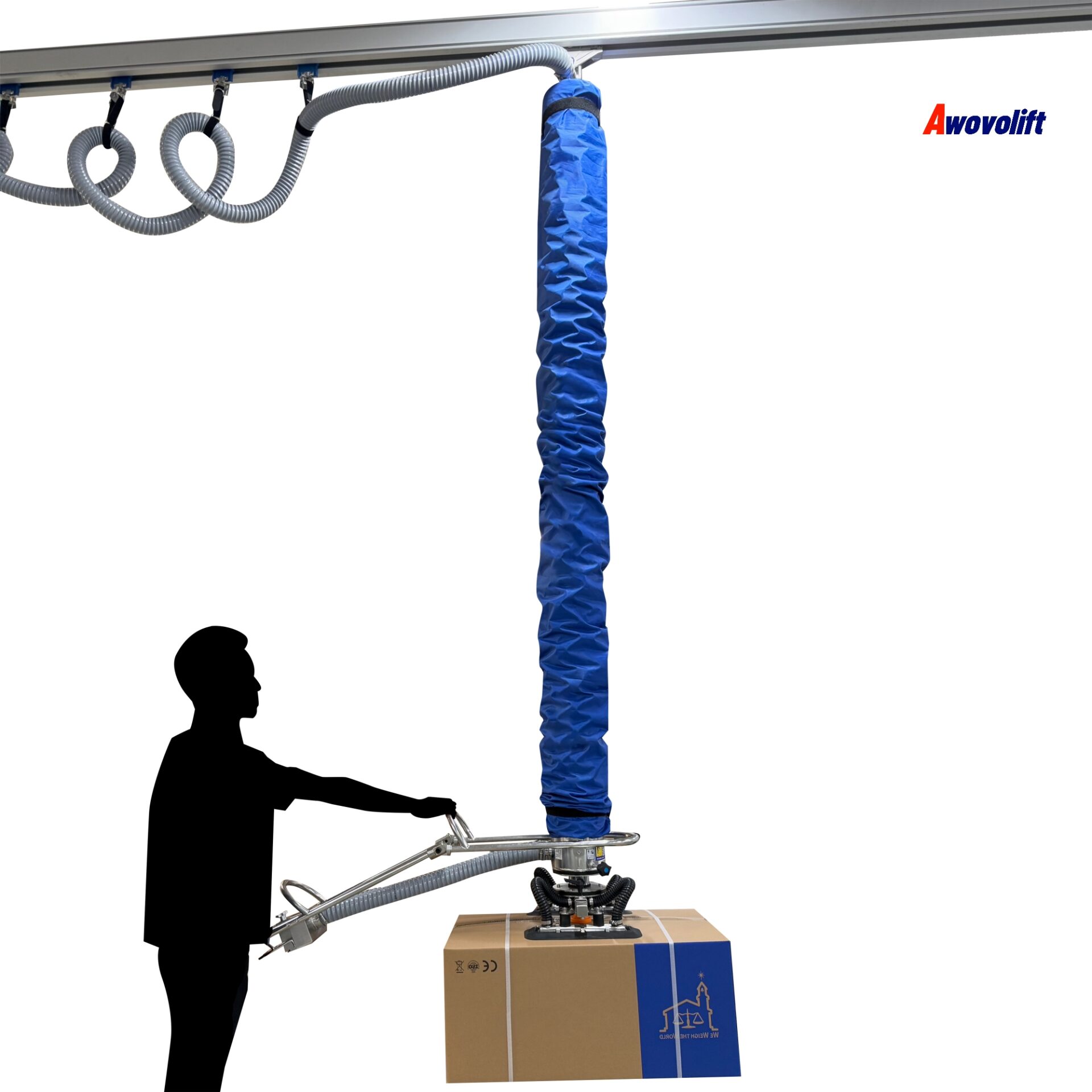 Awovolift Palletizing Vacuum Lifter Package Handling Pneumatic Vacuum System Overhead Tube Lifting Operator Assisted Lifter CE
