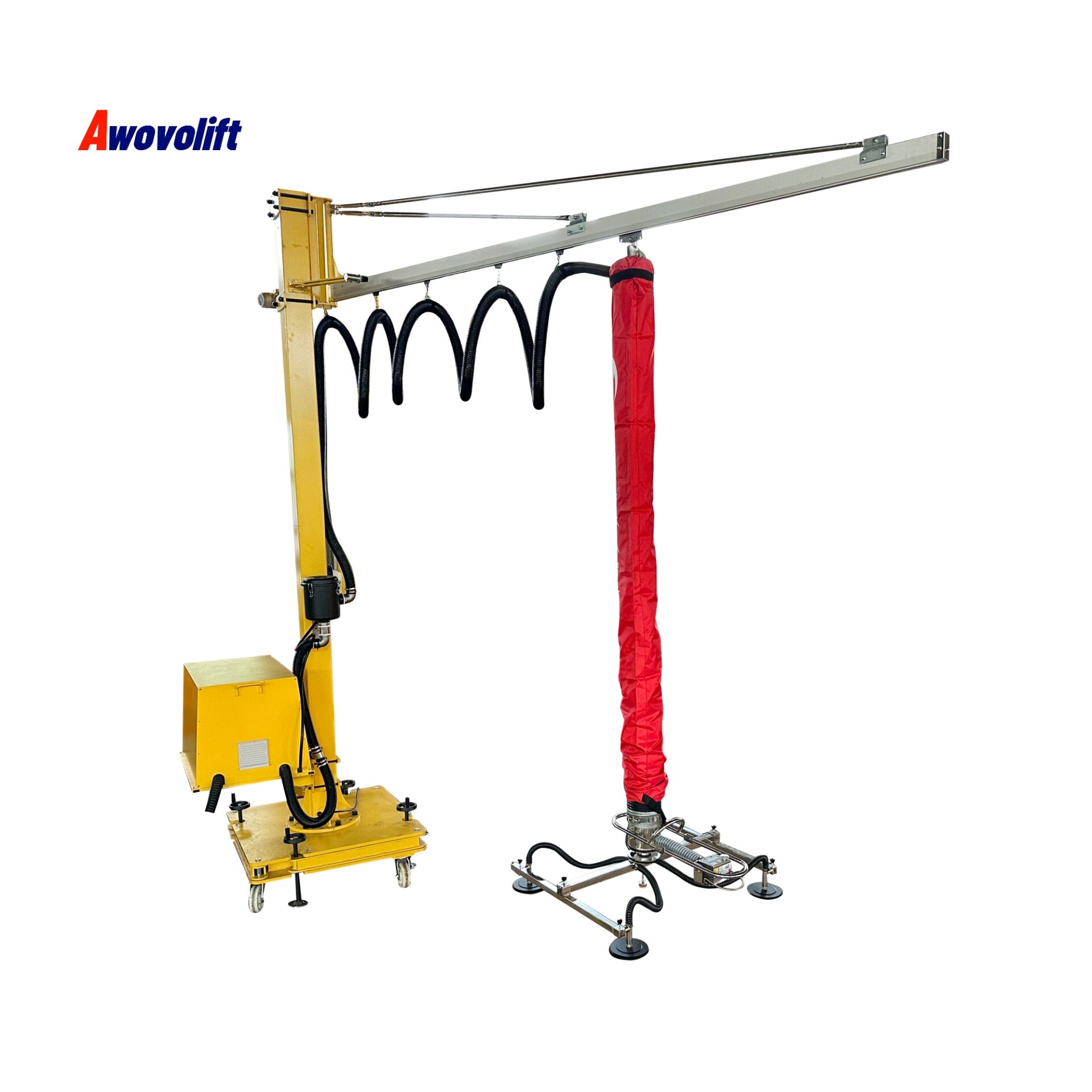 Awovolift New Vacuum MDF Panels Plate Lifter Jib Crane with Stone Slabs Holder and Pneumatic Tube Lifter Swing Arm Crane 100kg