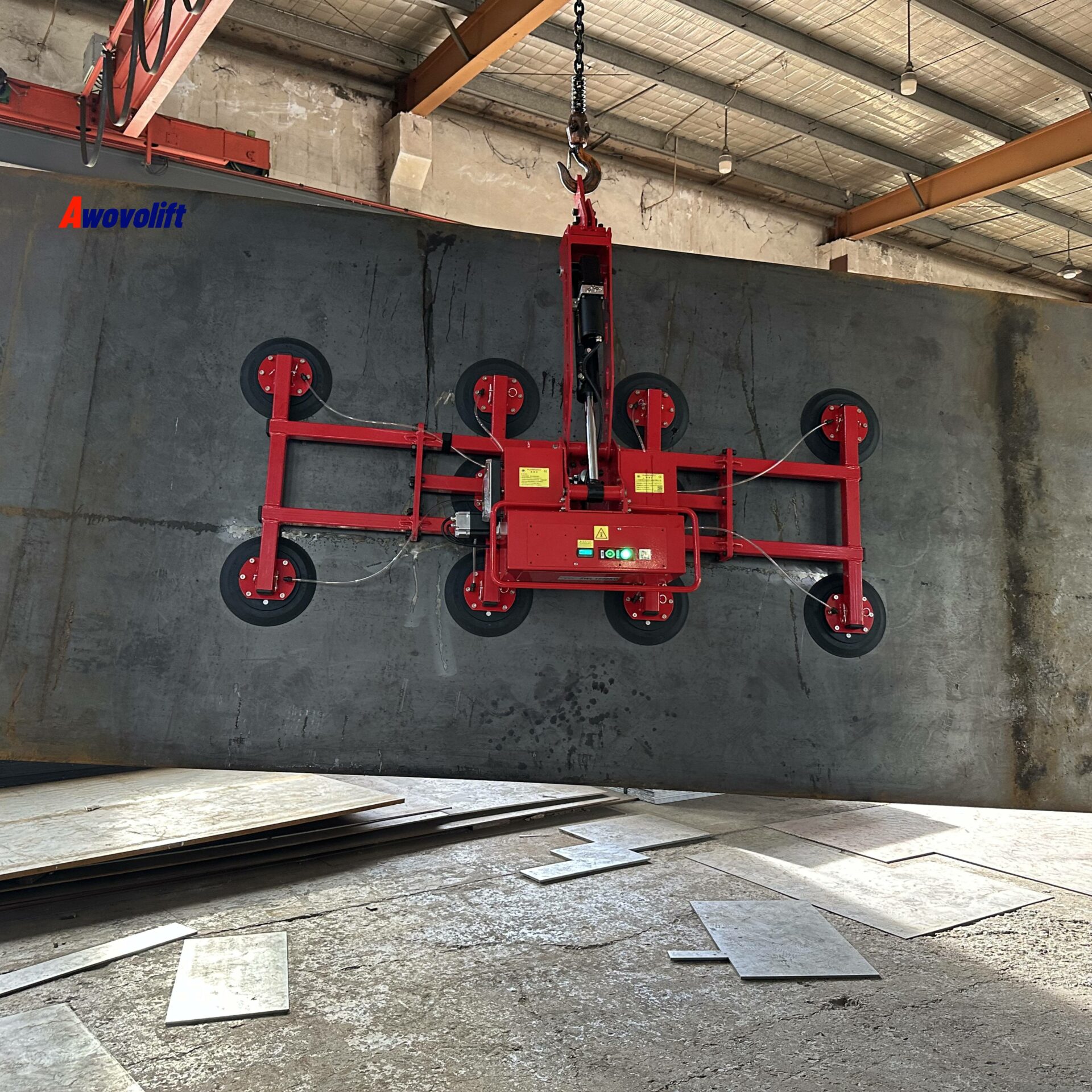 Awovolift Glass Removal Suction Cups Vacuum Lifter Sheet Metal Panel Suction Handle Turnover and Rotation Remote Control 1000kg